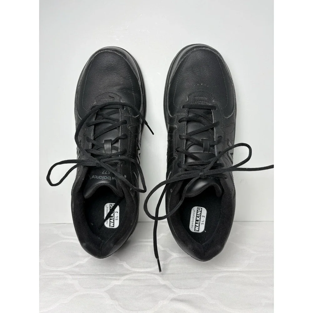 New Balance 577 Shoes Mens 13 B Walking Black Leather Sneakers Lace Up  MW577BK
